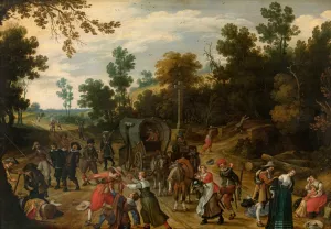Landscape with Travellers Attacked by Robbers by Sebastian Vrancx Oil Painting