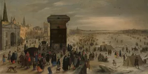 The Crane on the Antwerp Quay by the Frozen Scheldt Oil painting by Sebastian Vrancx
