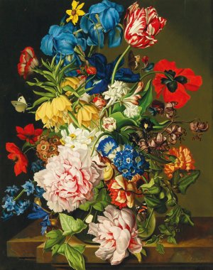 Bouquet of flowers with butterflies by Sebastian Wegmayr Oil Painting