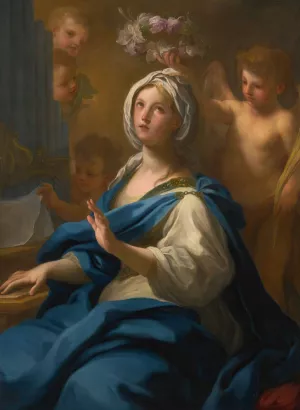 Saint Cecilia, Seated At An Organ, With Putti And An Angel Oil painting by Sebastiano Conca