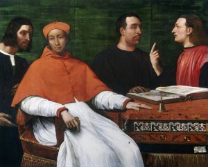 Cardinal Bandinello Sauli,His Secretary and Two Geographers by Sebastiano Del Piombo Oil Painting
