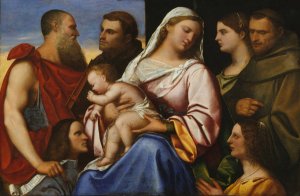 Madonna and Child with Saints and Donors by Sebastiano Del Piombo Oil Painting