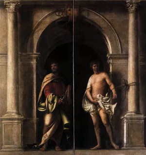 St Bartholomew and St Sebastian painting by Sebastiano Del Piombo