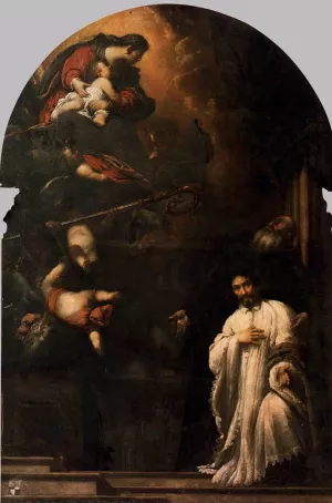 St Benedict Presents Pasqualino Daneli to the Virgin by Sebastiano Mazzoni - Oil Painting Reproduction