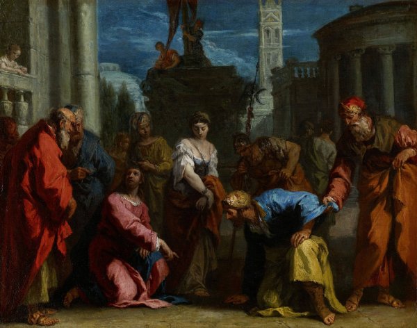 Main Product Photo of Christ and the Woman Taken in Adultery  Painting by Sebastiano Ricci