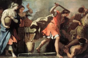 Moses Defending the Daughters of Jethro by Sebastiano Ricci - Oil Painting Reproduction