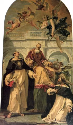 Pope Pius V with Saints Thomas Aquinas and Martyr Peter by Sebastiano Ricci Oil Painting