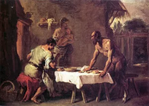 Satyr and a Farmer by Sebastiano Ricci - Oil Painting Reproduction