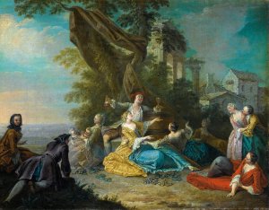 Scene Galante by Sebastien Jacques Leclerc Oil Painting