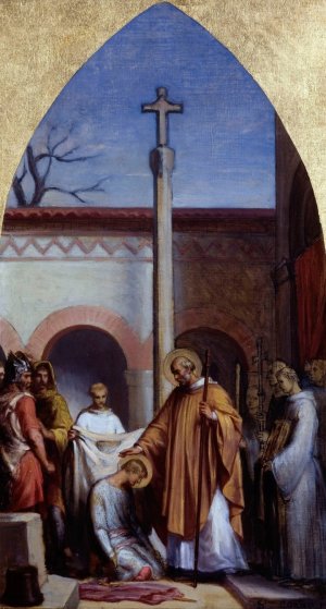 Saint Severin le solitaire donnant l'habit monastique a saint Cloud by Sebastien Melchior Cornu Oil Painting