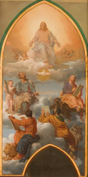 Jesus et les quatre evangelistes by Sebastien Norblin De La Gourdaine Oil Painting