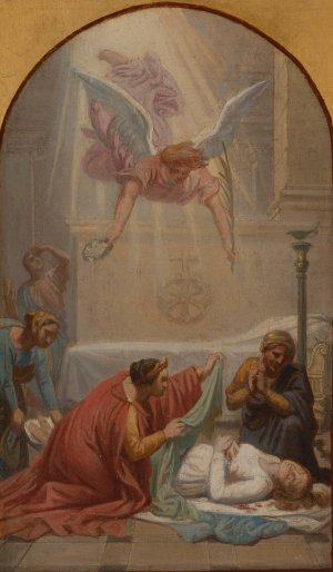 L'imperatrice Prisca ensevelissant le corps de sainte Suzanne by Sebastien Norblin De La Gourdaine Oil Painting