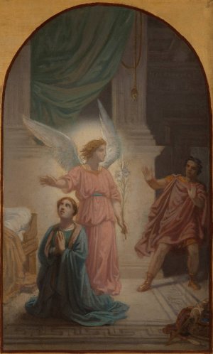 Maximien reculant a la vue de l'ange qui protege sainte Suzanne by Sebastien Norblin De La Gourdaine Oil Painting