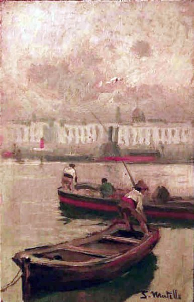 Barcas en el Puerto by Segundo Matilla Marina - Hand-Painted Oil Painting Reproduction
