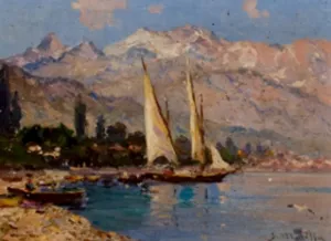 Marina con Veleros by Segundo Matilla Marina - Oil Painting Reproduction