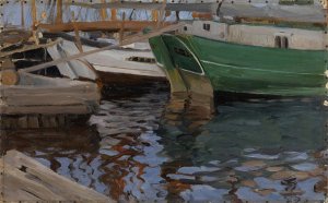 Boats in Arkhangelsk Port by Sergei Arsenevich Vinogradov Oil Painting