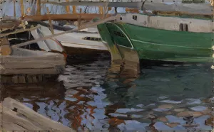 Boats in Arkhangelsk Port by Sergei Arsenevich Vinogradov Oil Painting