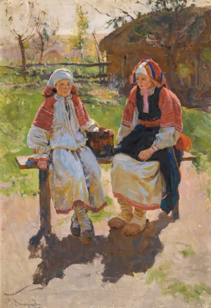 Two Peasant Girls by Sergei Arsenevich Vinogradov Oil Painting