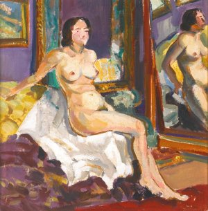Seated Nude By A Mirror Oil painting by Sergei Ivanovich Lobanov