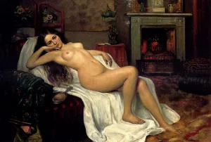 Reclining Nude On A Draped Sofa by Sergei Semenovich Egornov Oil Painting