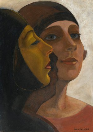 A Portrait of Two Ladies by Sergey Yurievich Sudeikin Oil Painting