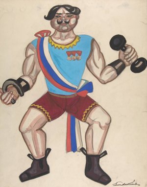 Champion strong man by Sergey Yurievich Sudeikin Oil Painting