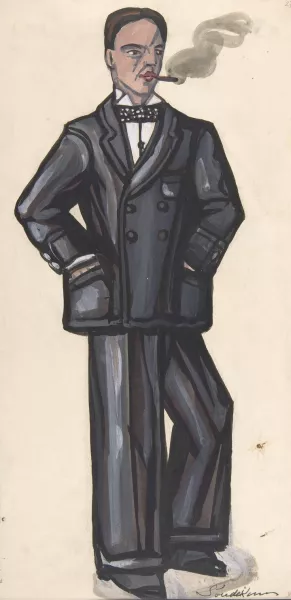 Man in a black suit, smoking by Sergey Yurievich Sudeikin Oil Painting