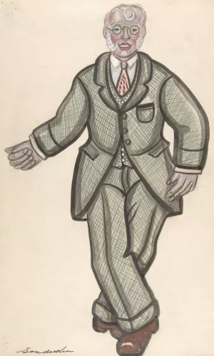 Man in a checkered suit by Sergey Yurievich Sudeikin Oil Painting