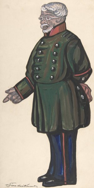 Old man in a green military coat by Sergey Yurievich Sudeikin Oil Painting