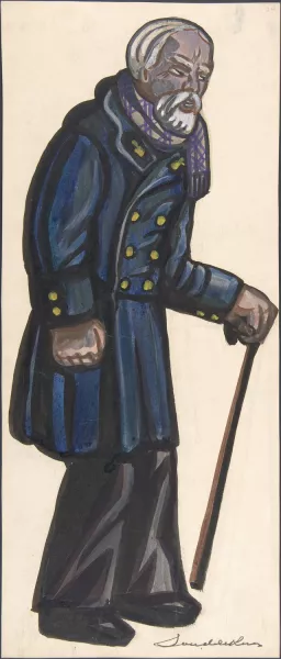 Old man with a cane by Sergey Yurievich Sudeikin Oil Painting