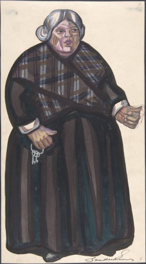 Old Woman holding keys by Sergey Yurievich Sudeikin Oil Painting