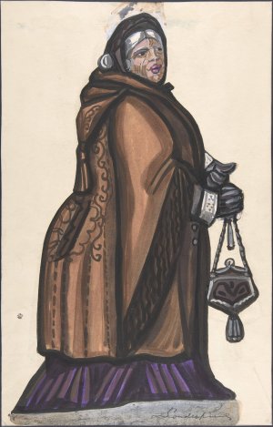 Old Woman in a Brown Coat by Sergey Yurievich Sudeikin Oil Painting