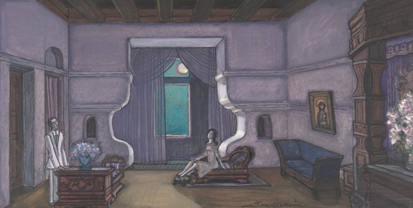 Stage design for Nikita Balieff's theatrical company called Chauvre-Souris, New York City by Sergey Yurievich Sudeikin - Hand-Painted Oil Painting Reproduction