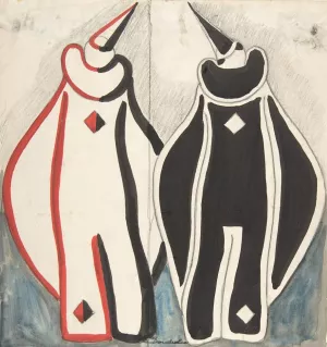 Two clown costumes, red and black by Sergey Yurievich Sudeikin Oil Painting