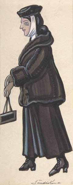 Woman in a black fur by Sergey Yurievich Sudeikin Oil Painting