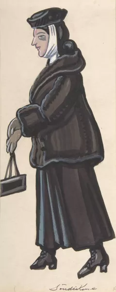 Woman in a black fur Oil painting by Sergey Yurievich Sudeikin