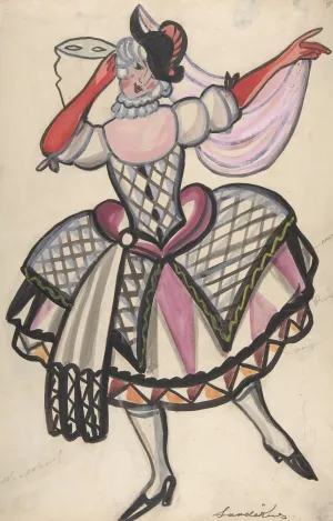 Woman in a harlequin costume holding a mask by Sergey Yurievich Sudeikin Oil Painting