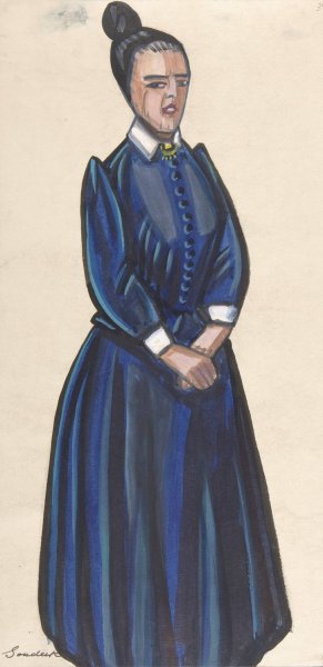 Woman in blue dress by Sergey Yurievich Sudeikin Oil Painting