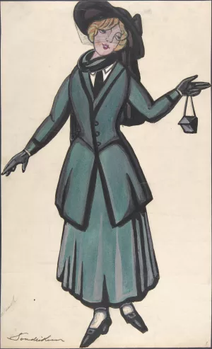 Woman wearing a blue-green suit Oil painting by Sergey Yurievich Sudeikin
