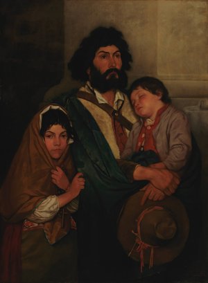 A Father With His Two Childen From Subiaco by Severin Falkman Oil Painting