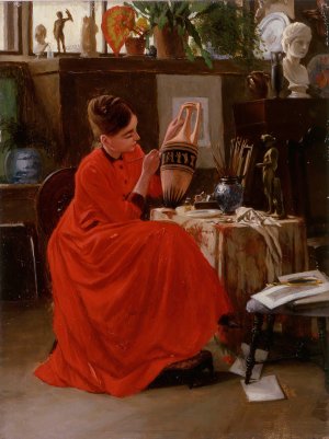Interior With Vase Painter by Severin Falkman Oil Painting