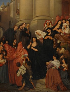 Procession In Rome by Severin Falkman Oil Painting