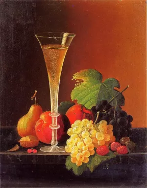 Fruit and a Glass of Champagne on a Tabletop by Severin Roesen - Oil Painting Reproduction