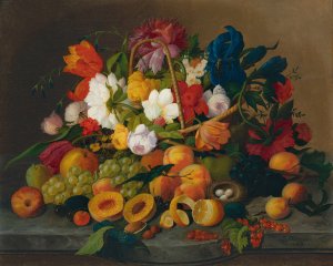 Fruit And Flowers by Severin Roesen Oil Painting