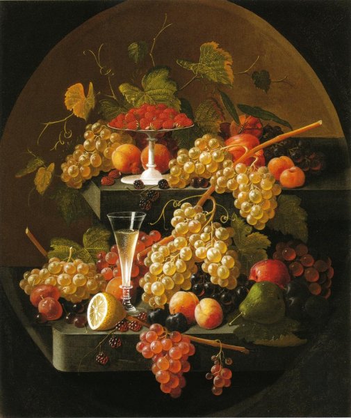 Fruit and Wine Glass by Severin Roesen - Hand-Painted Oil Painting Reproduction