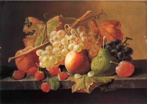 Fruit on a Marble Ledge by Severin Roesen Oil Painting