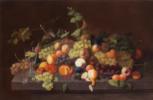 Fruit Still Life with Glass of Lemonade painting by Severin Roesen