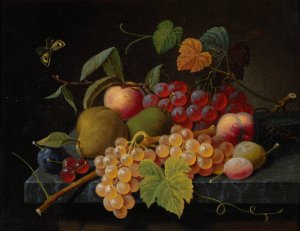 Fruit Still Life with Moth by Severin Roesen Oil Painting