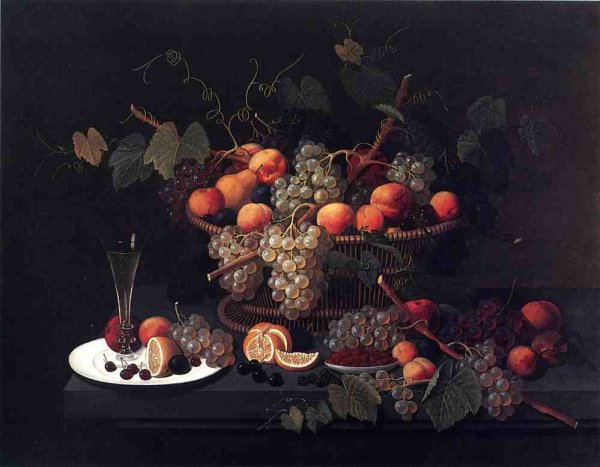 Still Life: Champagne and Fruit by Severin Roesen - Hand-Painted Oil Painting Reproduction