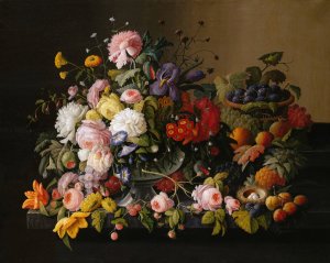 Still Life; Flowers and Fruit by Severin Roesen Oil Painting